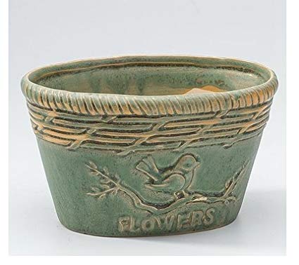 Ceramic Home/ Garden Vintage Traditional Green Flower Planter Pot---Outside with Bird Figurine