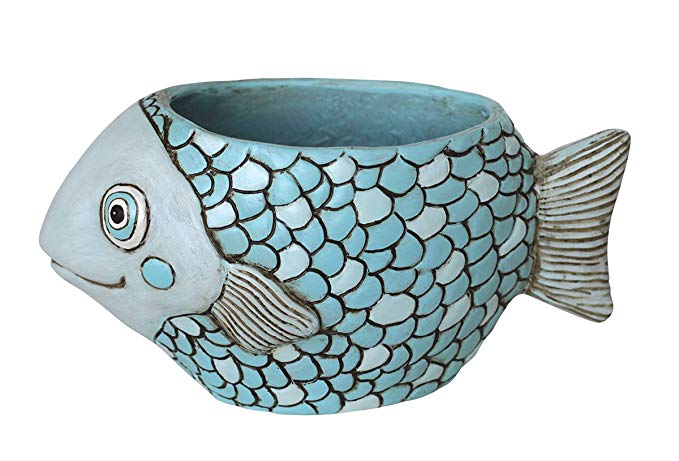 Allen Designs Resin Planters Allen Designs Blue Fish Indoor/Outdoor Planter 4.25 X 5 X 9.5 Inches Blue