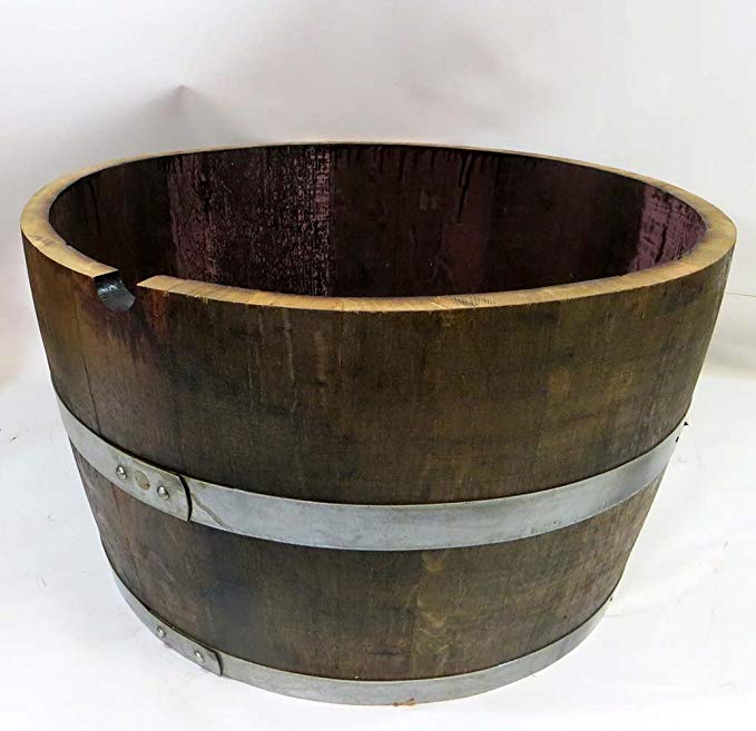 Lacquer Finished Oak Wood Half Wine Barrel, 27