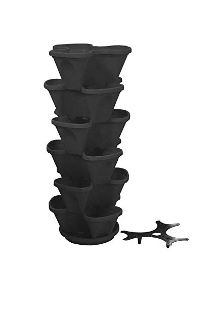 Nancy Jane's Stacking Planter, 12-Inch, Black, 6-Pack