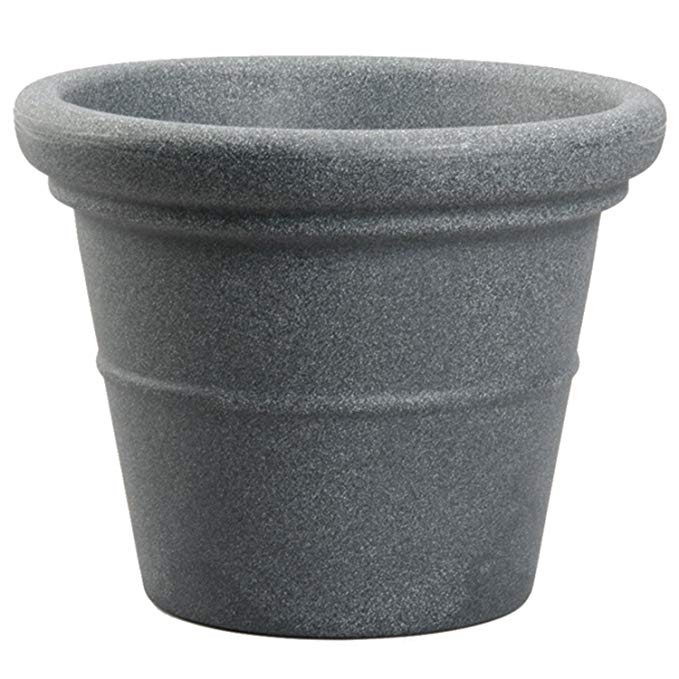 Akro-Mils TEA24000G21 Terrazzo Round Planter with Heavy Rim, Black Granite, 24-Inch