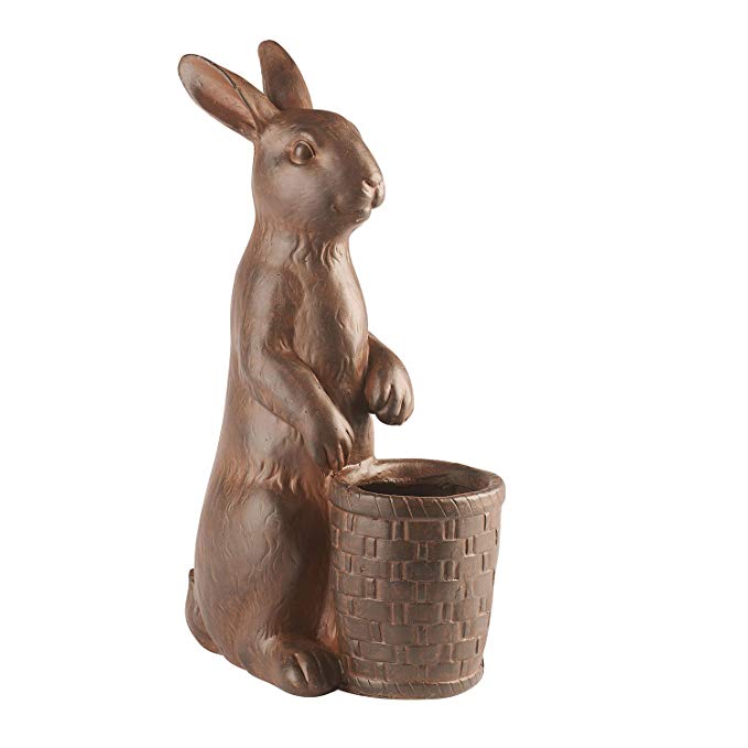 ART & ARTIFACT Rabbit with Basket Planter - Outdoor Safe Resin with Drainage Hole - 17