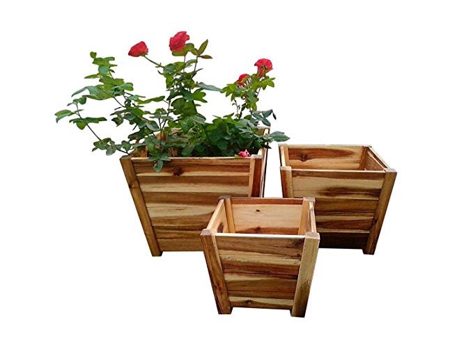 Happy Planter HP336B Wood Barrel Outdoor Planter, Set of 3 Planters, Color: Standard Brown