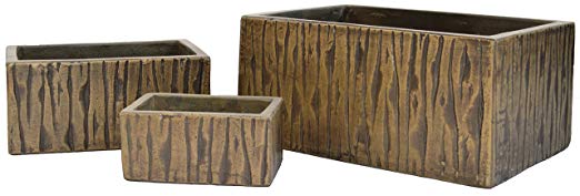 Rectangles Timber Natural Cement Fiber Planter Set, Color: Mocha