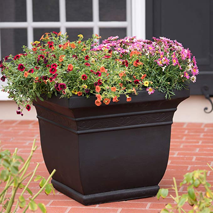 Great Deal Furniture Sally Outdoor Matte Black Finished Cast Stone Planter