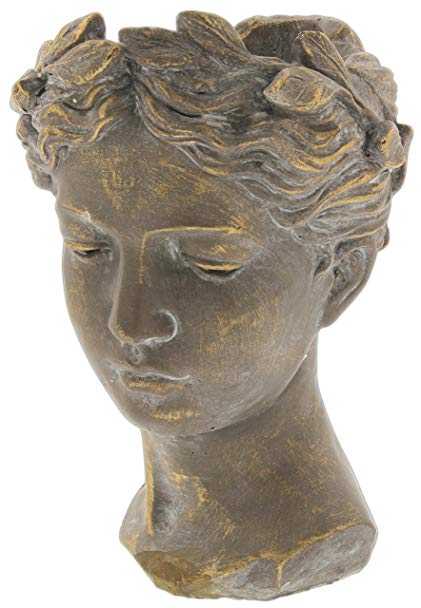 Lucky Winner Greek/Roman Style Female Statue Head Cement Planter (10.5