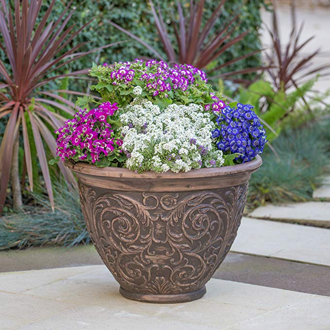 Great Deal Furniture Hardy Outdoor Multibrown Finished Cast Stone Planter