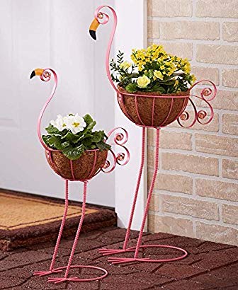 The Lakeside Collection Set of 2 Bird Planters Flamingo