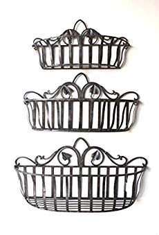 Cheap-Chic Decor Tuscan Wrought Iron Hand Forged Wall Planter Baskets Set of 3