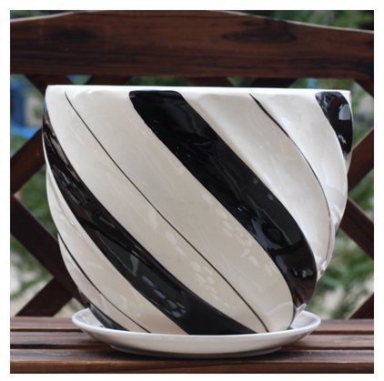 Ceramic Home/ Garden Modern Flower Planter Pot with Saucer/ Tray - Outside Black and White Stripe Design