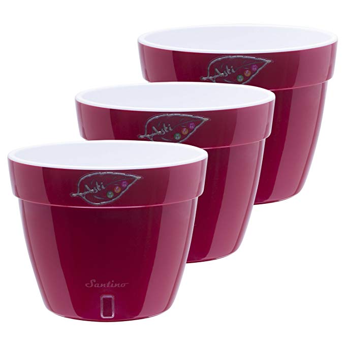 Santino Self Watering Planters Asti 9.2 Inch Red-Pearl/White Flower Pots Set of 3