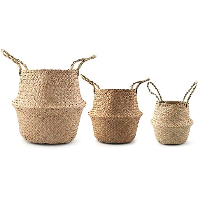 Belly Basket, Seagrass Planter for Fig Home Organization with Handles by Qliwa (XL-XXL-XXXL, Natural)