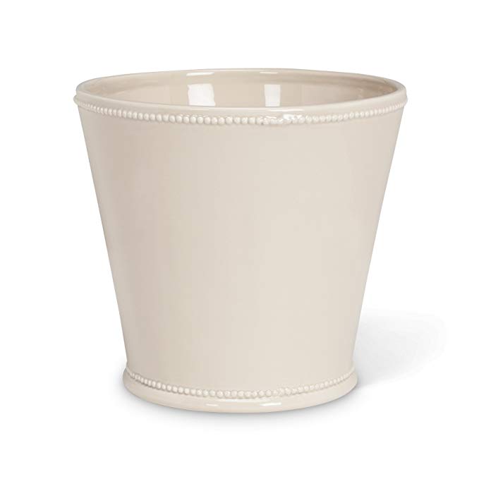 Abbott Collection Jenny Ceramic Planter w/ Beaded Trim, Sand (Large)