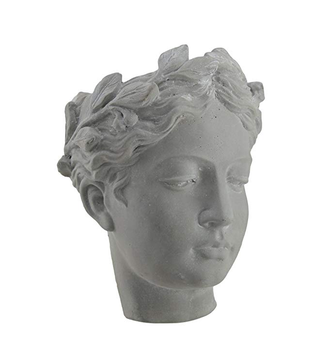 Cement Planters Classic Greek Lady Indoor/Outdoor Wall Mounted Cement Head Planter 7 X 7.5 X 5 Inches Gray