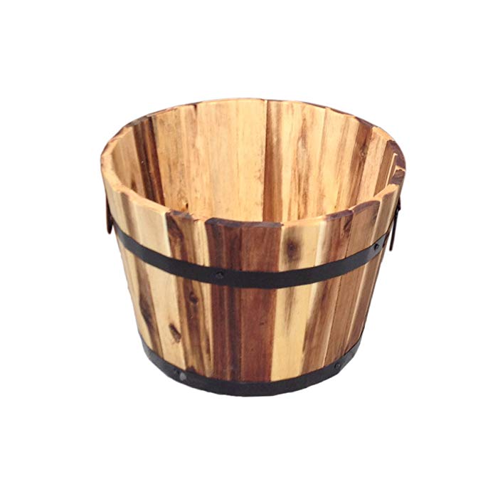 Happy Planter HPCH308 Wood Barrel Outdoor Planter, 22 x 15