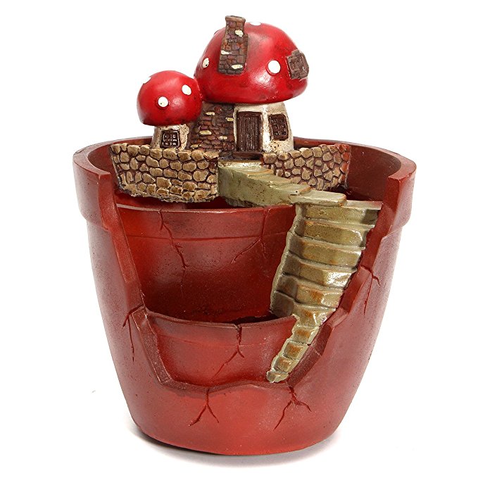 KINGSO Sky Garden Pot Plants Pot Creative Plants Pot Fairy Garden Succulent and Sweet House for Decoration (red Mushroom)