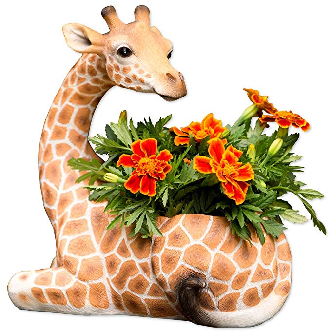 Bits and Pieces - Indoor/Outdoor Giraffe Planter - Wildlife Animal Urn for Plants - Durable Polyresin Safari Inspired Décor