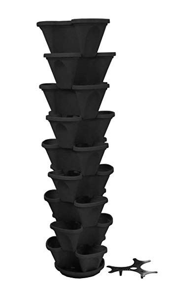 Nancy Jane's Stacking Planter, 12-Inch, Black, 9-Pack