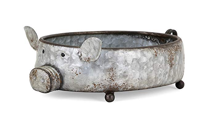 Imax 26822 Piggy Planter, Galvanized Metal