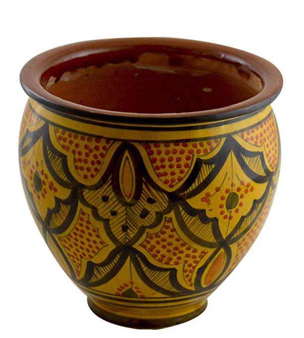 Flower Pot Moroccan Spanish Garden Drain Hole Ceramic Planter Handmade Multicolored