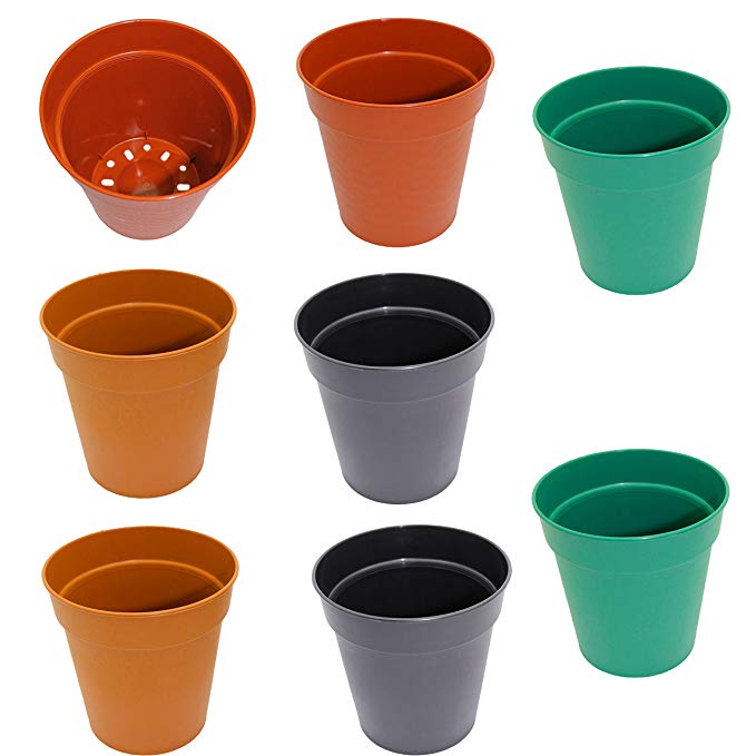 Set of 8 Round Plastic Planters in Assorted Colors