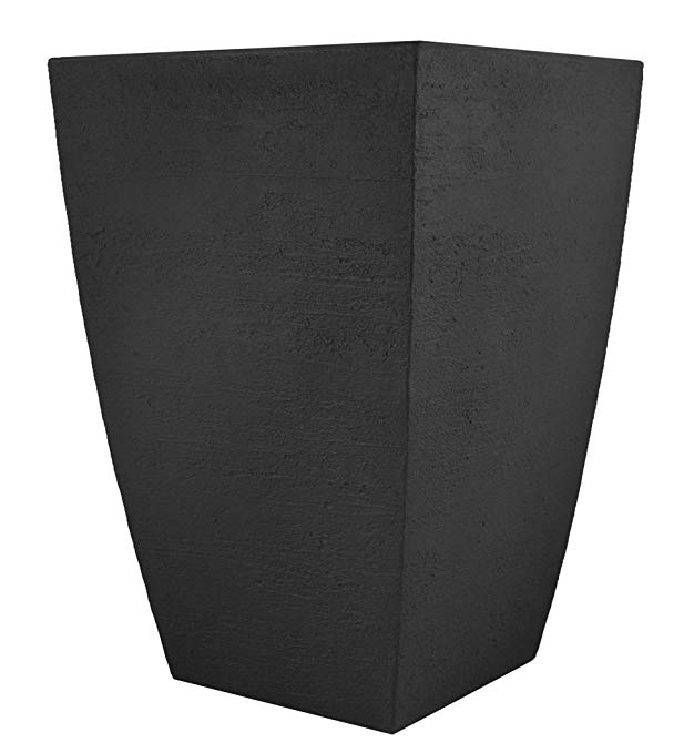 Tusco Products MSQT19BK Modern Square Garden Planter, 19-Inches Tall, Black