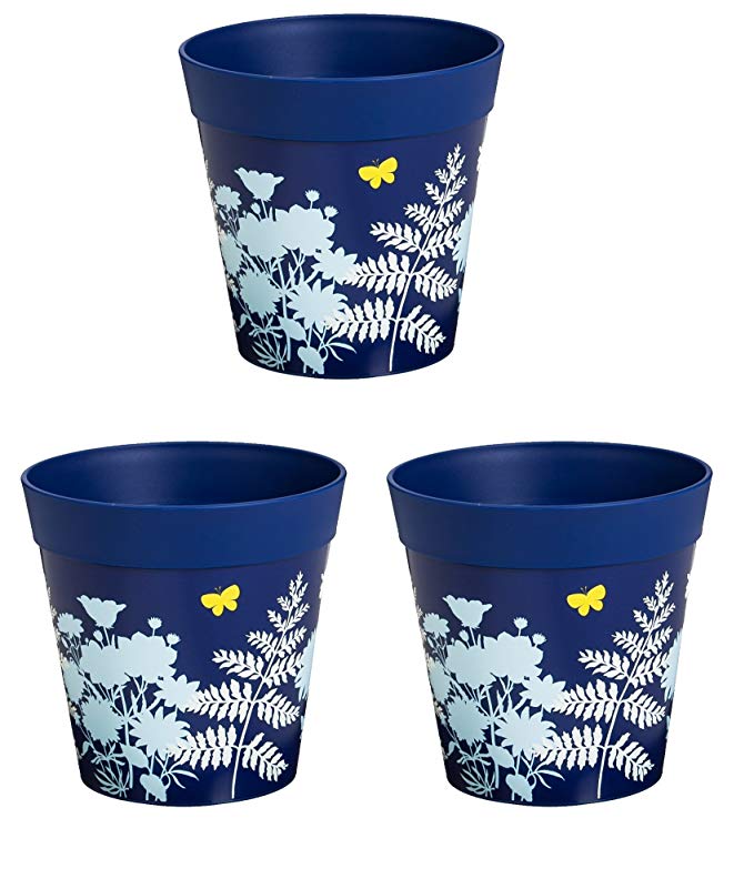 New Creative Blue Plants and Butterflies 6-inch Outdoor Safe Hum Flower Pot, Set of 3