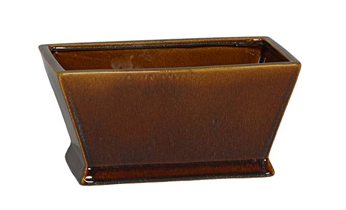 Gloss Brown Ceramic Rectangular Tapered Vase/Planter - 11.75