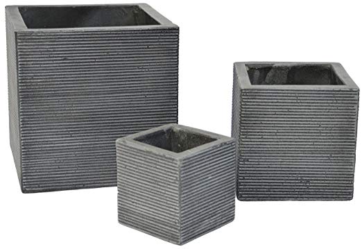 Cubes Contour Natural Cement Fiber Planter Set, Color: Charcoal