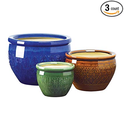 Summerfield Terrace Patio Planter, Decorative Outdoor Planters, Gardening Jewel-Tone Flower Pot Trio