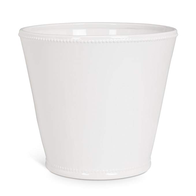 Abbott Collection Jenny Ceramic Planter w/ Beaded Trim, White (Extra Large)