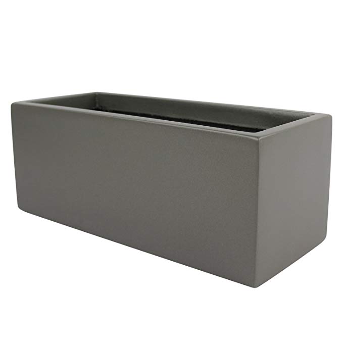 Belmont Rectangle Fiberglass Planter Box, Grey, L:24