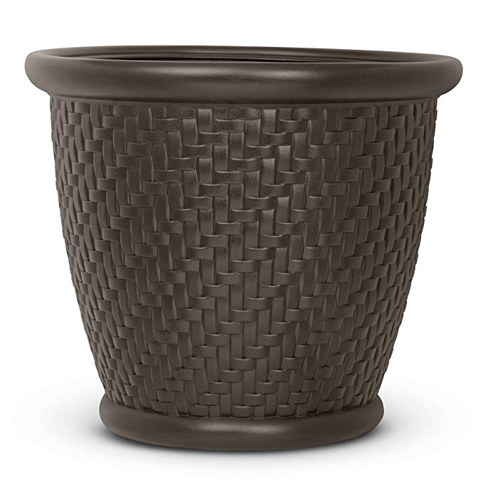 Suncast Herringbone 18 in. Resin Wicker Planter - Set of 2