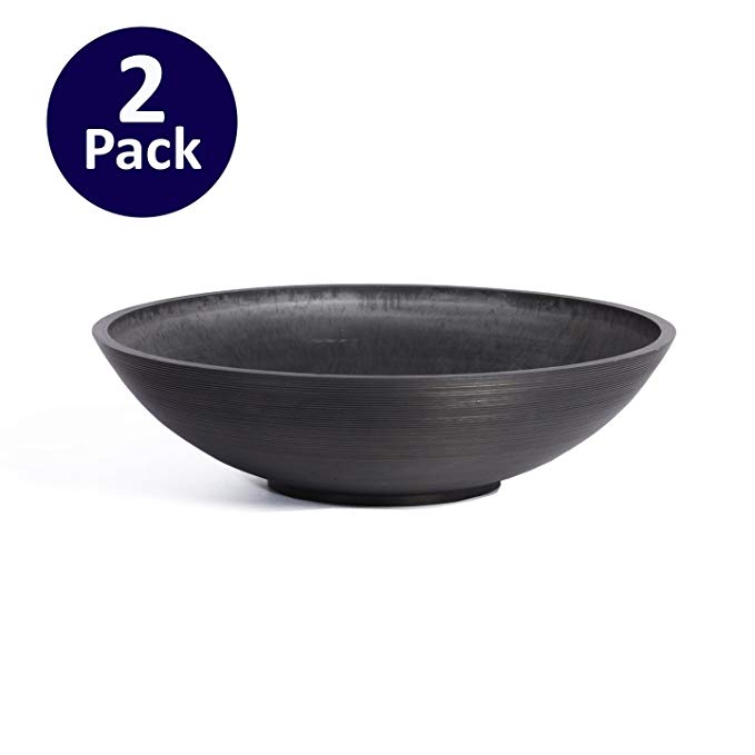 Veradek Lane Bowl Round Planter - 24 diam. X 6H in. - 2 Pack (Black)