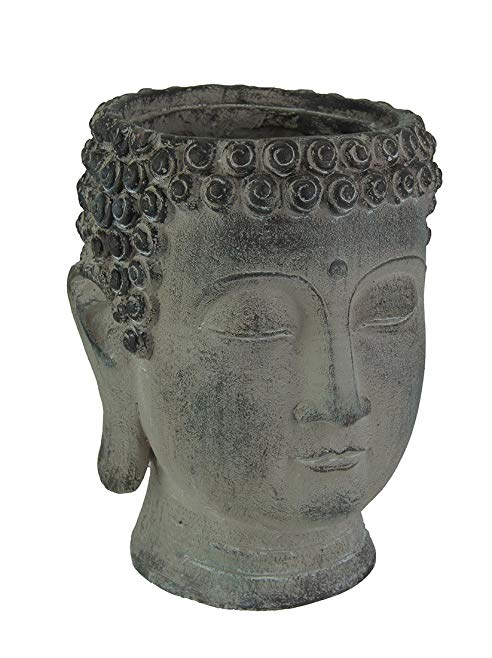 Aged Grey Stone Finish Ceramic Buddha Head Planter