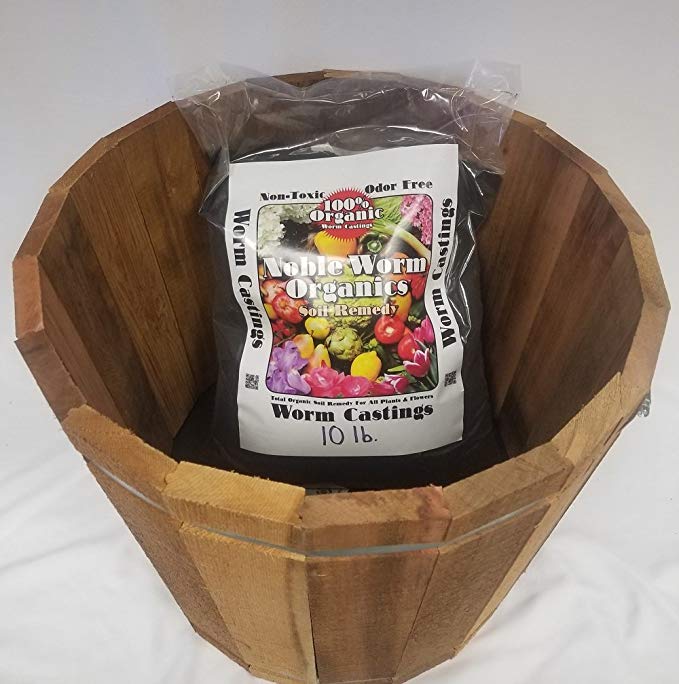 18.5 in. Dia Western Red Cedar Barrel Planter and 10 lb. bag of Noble Worm Organic Worm Castings