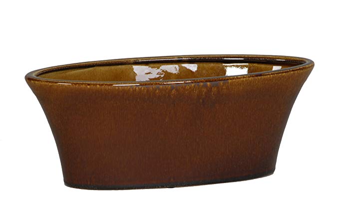 Gloss Brown Ceramic Oval Tapered Vase/Planter - 13.75