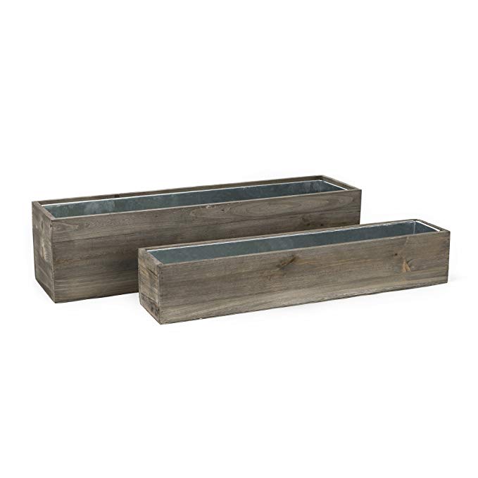 CYS EXCEL Wood Planter, Wood Rectangle Window Box Wood Planters with Removable Zinc Liner ((B) Set of 2)