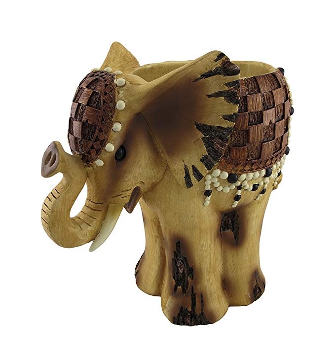 Resin Planters Wooden Look African Elephant Planter 15 In. 14 X 15 X 9 Inches Off-White