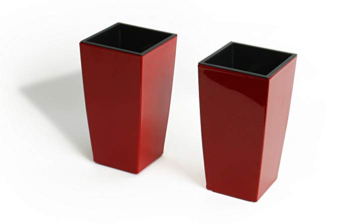 Algreen Self Watering Modena Planters, Mini, Gloss Red, 2-Pack