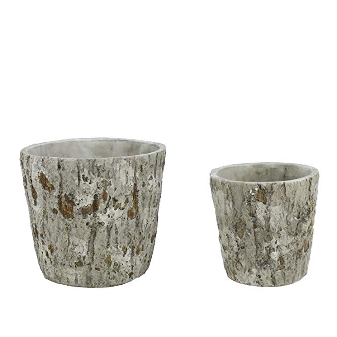 CC Home Furnishings Set of 2 Brown and Gray Tree Bark Inspired Millcreek Cachepot Flower Planters 7.25