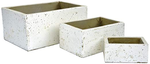 Rectangles Natural Cement Fiber Planter Set, Color: Rustic White