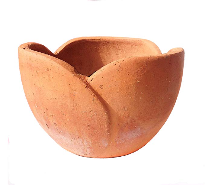 Newly Designed Hand Pressed Ancient Stressed Terracotta Petal Shaped Flower Pot or Planter Available in Three Sizes. Sold Separately Small Size Weighs 2.45 Pounds