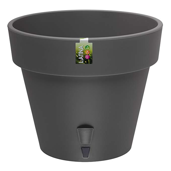 Self Watering Planter LATINA 12.8 Inch Graphite Flower Pot