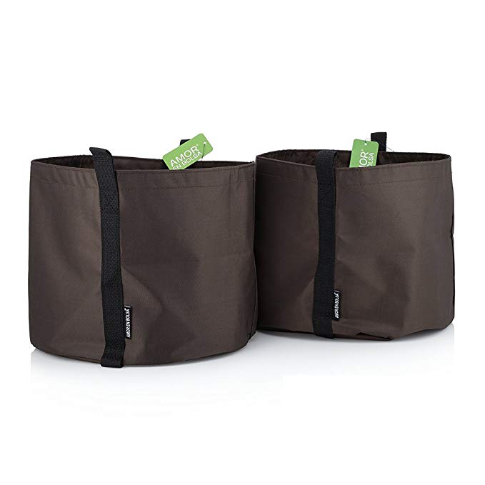 Amor En Bolsa 5 Gallon Garden Planters - Set of 2 - Brown Color Polyester Plant Pots w/Handles - Ideal for Indoor & Outdoor Use - Fabric Flower Pots Perfect to Decorate Your House, Patio or Balcony