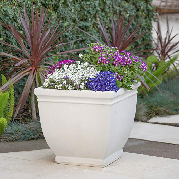 Great Deal Furniture Leo Outdoor Antique White Finished Cast Stone Planter