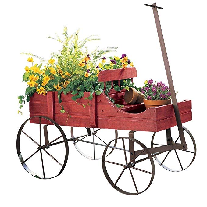 Unbranded* Garden Planter Wood Green Amish Wheeled Yard Decor Indoor Outdoor Flowers Wagon (Country RED)
