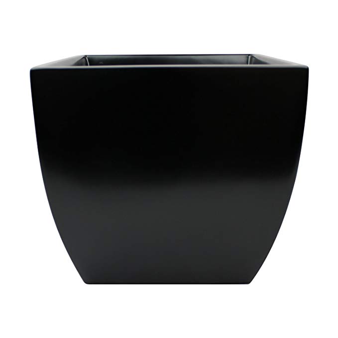 Pacifica Square Curved Fiberglass Planter, Black, 12 Inch