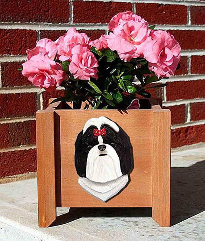 Shih Tzu Planter Flower Pot Black White