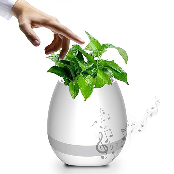 NPOLE Music Plant Flower Planter Pot Smart Bluetooth Speaker Wireless Touch Plant Piano Music Playing Rechargeable Night Light Flowerpot for Office Home Decor Creative Gift(without Plant) (White)